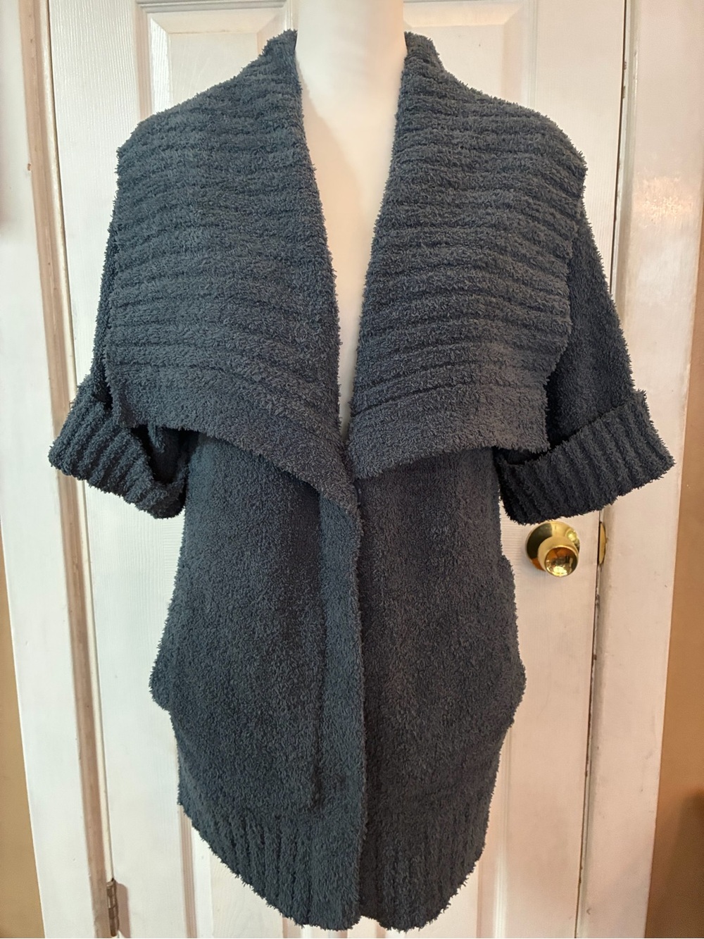 Barefoot Dreams CozyTwist Short Sleeve Sweater Coat Charcoal Gray Size XS Comfy